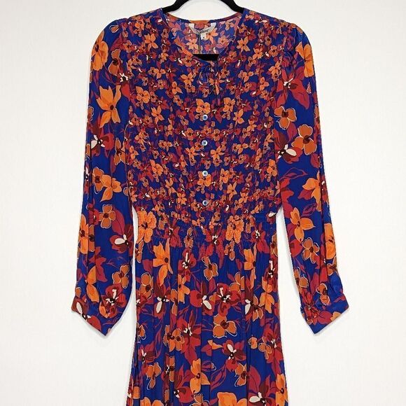 Tucker Juliette Dress Teal Petals in Starlight in Silk Crepe de Chine Midi - Picture 1 of 10